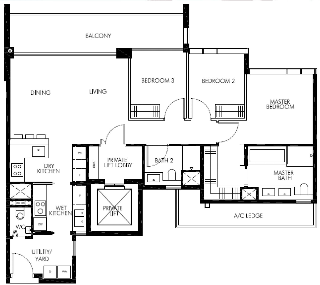 leedon-green-3-bedroom-utility-private-lift-floor-plan-c3-singapore