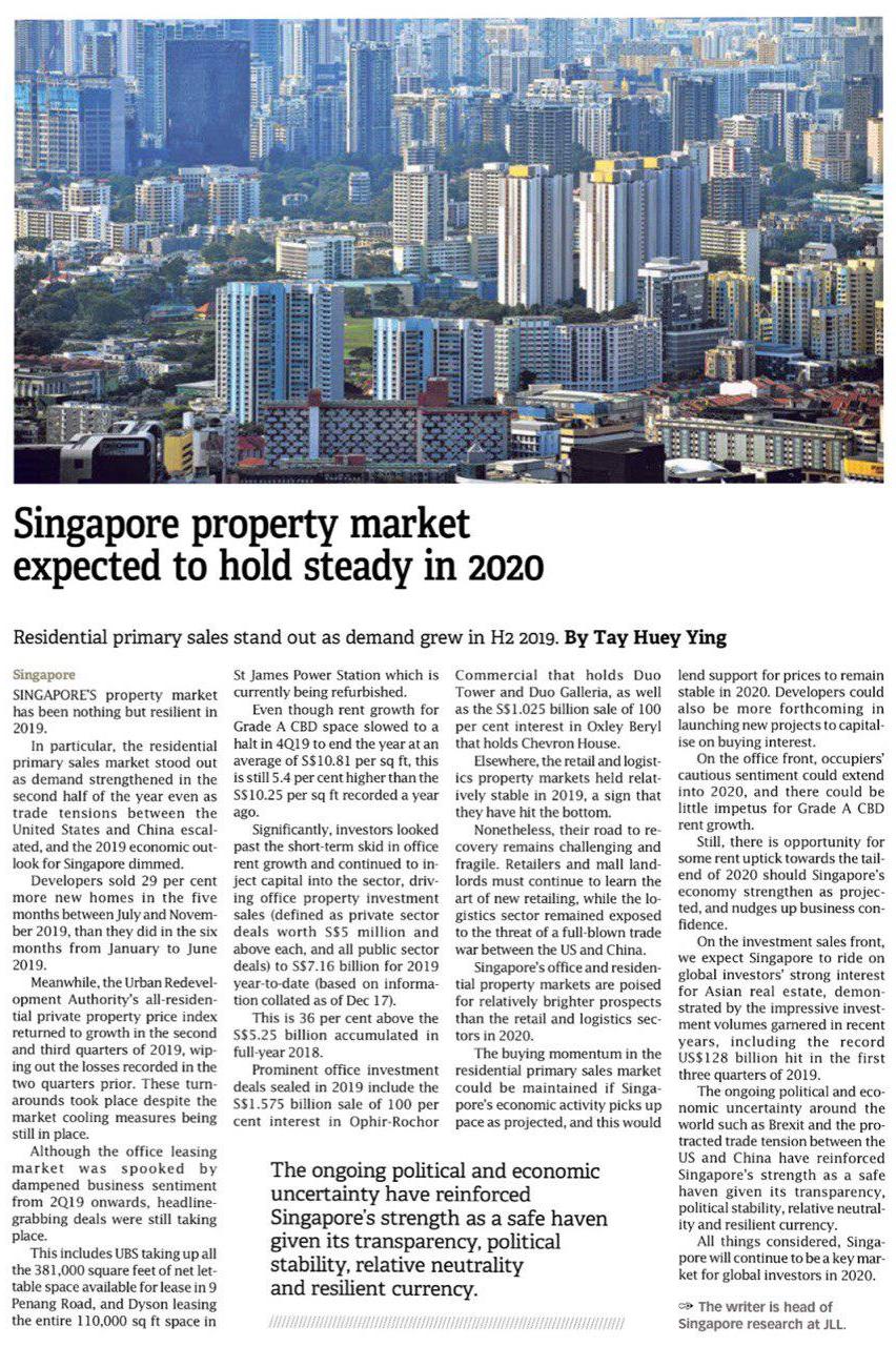 Singapore property market expected to hold steady in 2020